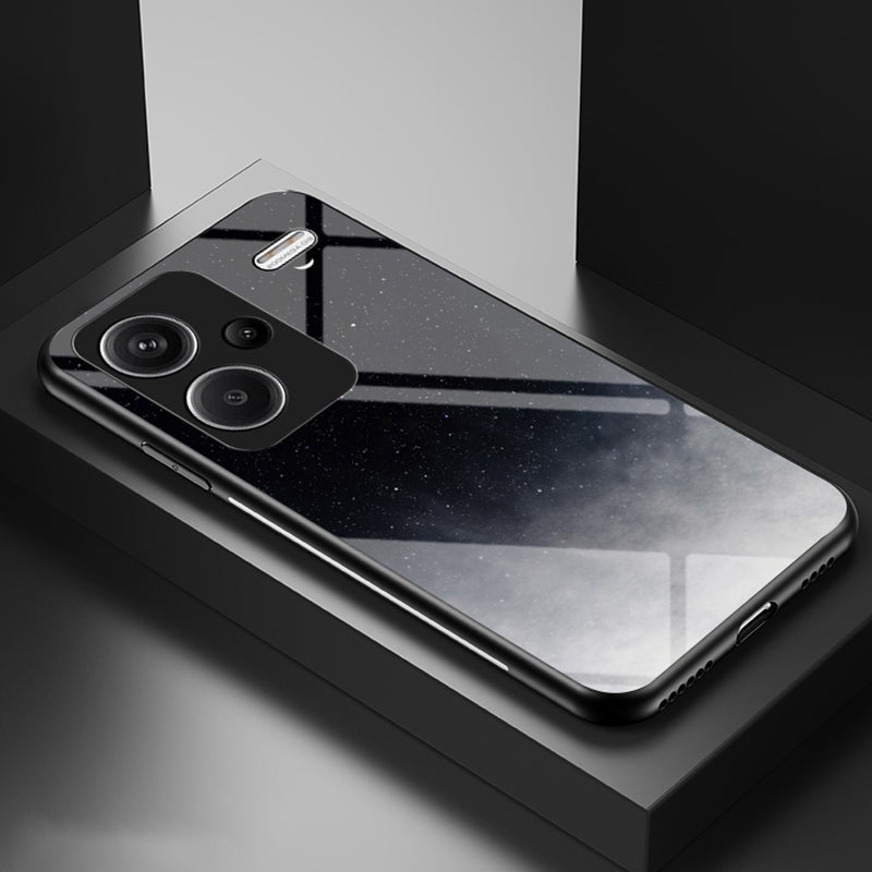 For Xiaomi Redmi Note 13 Pro+ 5G Case Slim-Fit Starry Sky Pattern Tempered Glass+PC+TPU Smart Phone Cover - Starry Crescent Moon