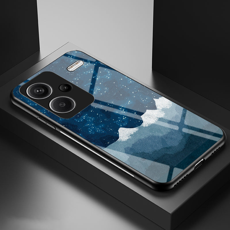 For Xiaomi Redmi Note 13 Pro+ 5G Case Slim-Fit Starry Sky Pattern Tempered Glass+PC+TPU Smart Phone Cover - Scattering Starry