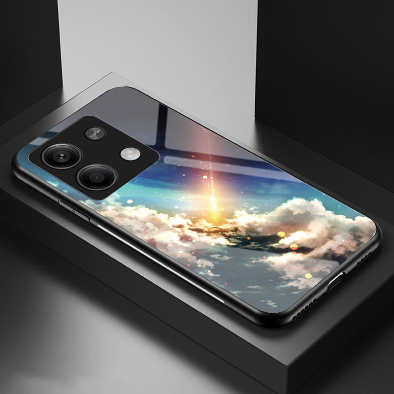 For Xiaomi Redmi Note 13 5G Case Tempered Glass+PC+TPU Phone Back Protector with Starry Sky Pattern - Bright Starry Sky
