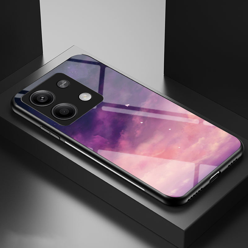 For Xiaomi Redmi Note 13 5G Case Tempered Glass+PC+TPU Phone Back Protector with Starry Sky Pattern - Dream Starry Sky