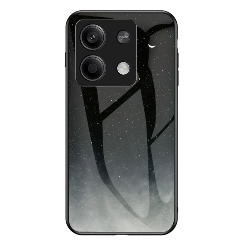 For Xiaomi Redmi Note 13 5G Case Tempered Glass+PC+TPU Phone Back Protector with Starry Sky Pattern - Starry Crescent Moon