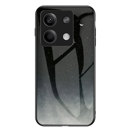 For Xiaomi Redmi Note 13 5G Case Tempered Glass+PC+TPU Phone Back Protector with Starry Sky Pattern - Starry Crescent Moon
