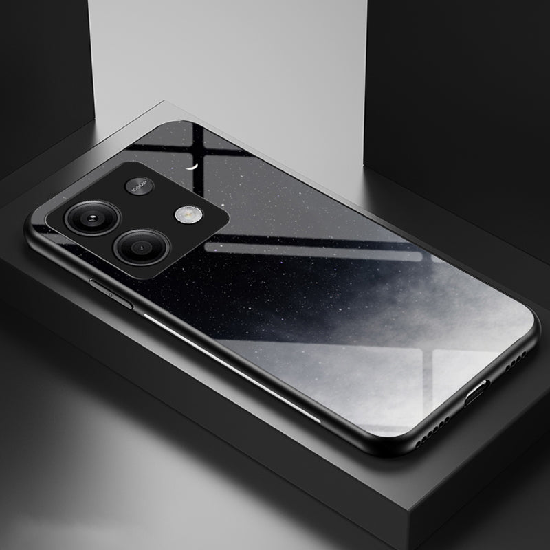 For Xiaomi Redmi Note 13 5G Case Tempered Glass+PC+TPU Phone Back Protector with Starry Sky Pattern - Starry Crescent Moon