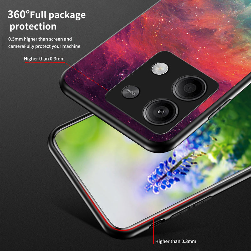 For Xiaomi Redmi Note 13 5G Case Tempered Glass+PC+TPU Phone Back Protector with Starry Sky Pattern - Scattering Starry