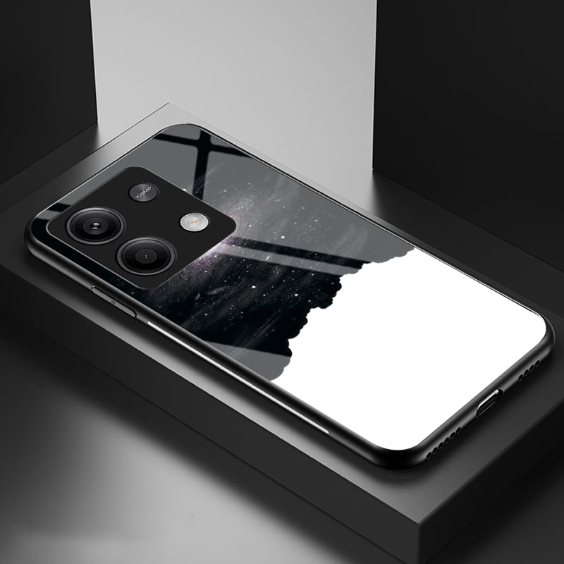 For Xiaomi Redmi Note 13 5G Case Tempered Glass+PC+TPU Phone Back Protector with Starry Sky Pattern - Cosmic Starry Sky