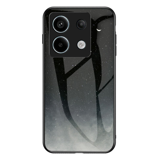Phone Cover for Xiaomi Redmi Note 13 Pro 5G / Poco X6 5G Case Tempered Glass+PC+TPU Starry Sky Pattern Shell - Starry Crescent Moon