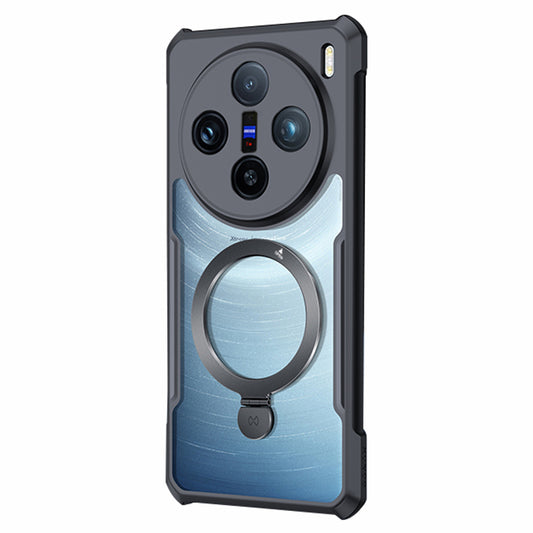 XUNDD For vivo X100 Pro 5G Case Kickstand Magnetic Phone Cover Black Acrylic+TPU Phone Shell