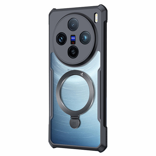 XUNDD For vivo X100 5G Acrylic+TPU Case Kickstand Magnetic Phone Shell - Black