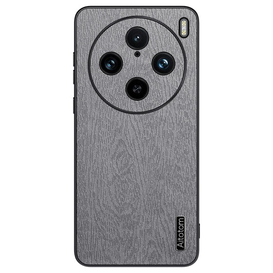 For vivo X100 Pro 5G Case Wood Grain PU+PC+TPU Shockproof Phone Cover - Grey