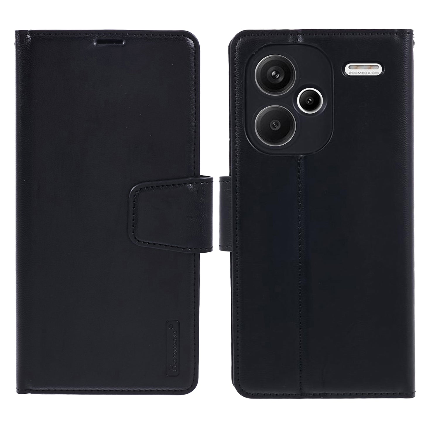 HANMAN Mill Series for Xiaomi Redmi Note 13 Pro+ 5G Case PU Leather Wallet Phone Stand Cover - Black