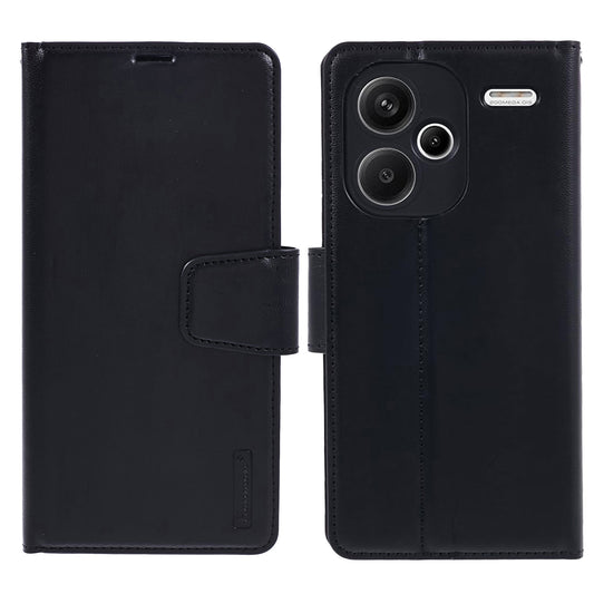 HANMAN Mill Series for Xiaomi Redmi Note 13 Pro+ 5G Case PU Leather Wallet Phone Stand Cover - Black