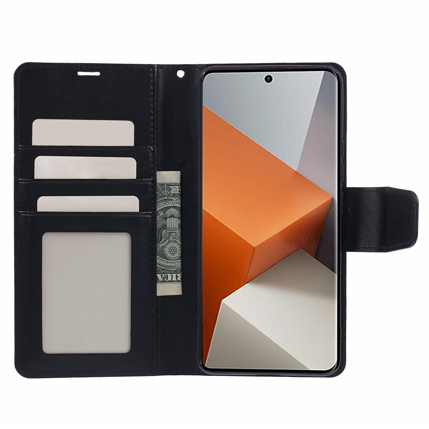 HANMAN Mill Series for Xiaomi Redmi Note 13 Pro+ 5G Case PU Leather Wallet Phone Stand Cover - Black