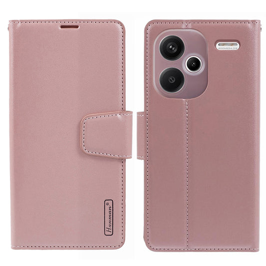 HANMAN Mill Series for Xiaomi Redmi Note 13 Pro+ 5G Case PU Leather Wallet Phone Stand Cover - Rose Gold