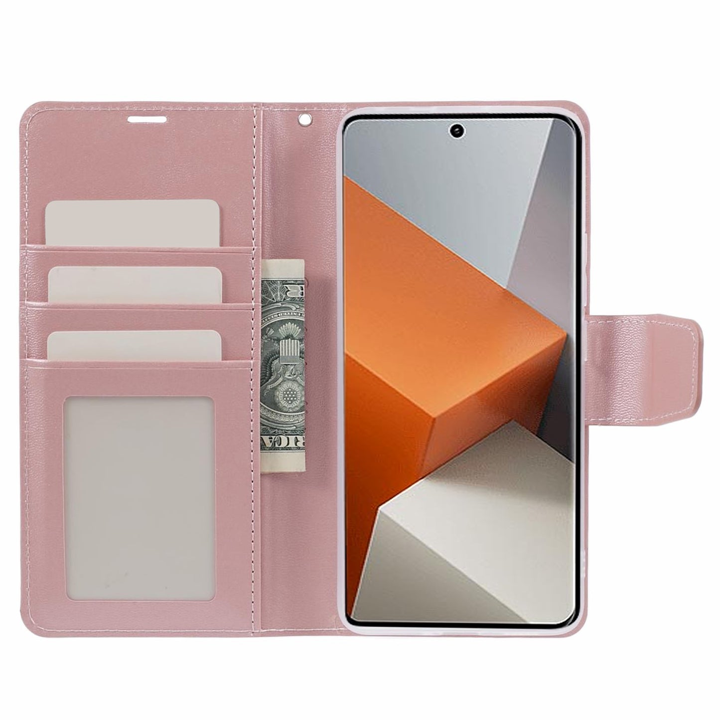 HANMAN Mill Series for Xiaomi Redmi Note 13 Pro+ 5G Case PU Leather Wallet Phone Stand Cover - Rose Gold