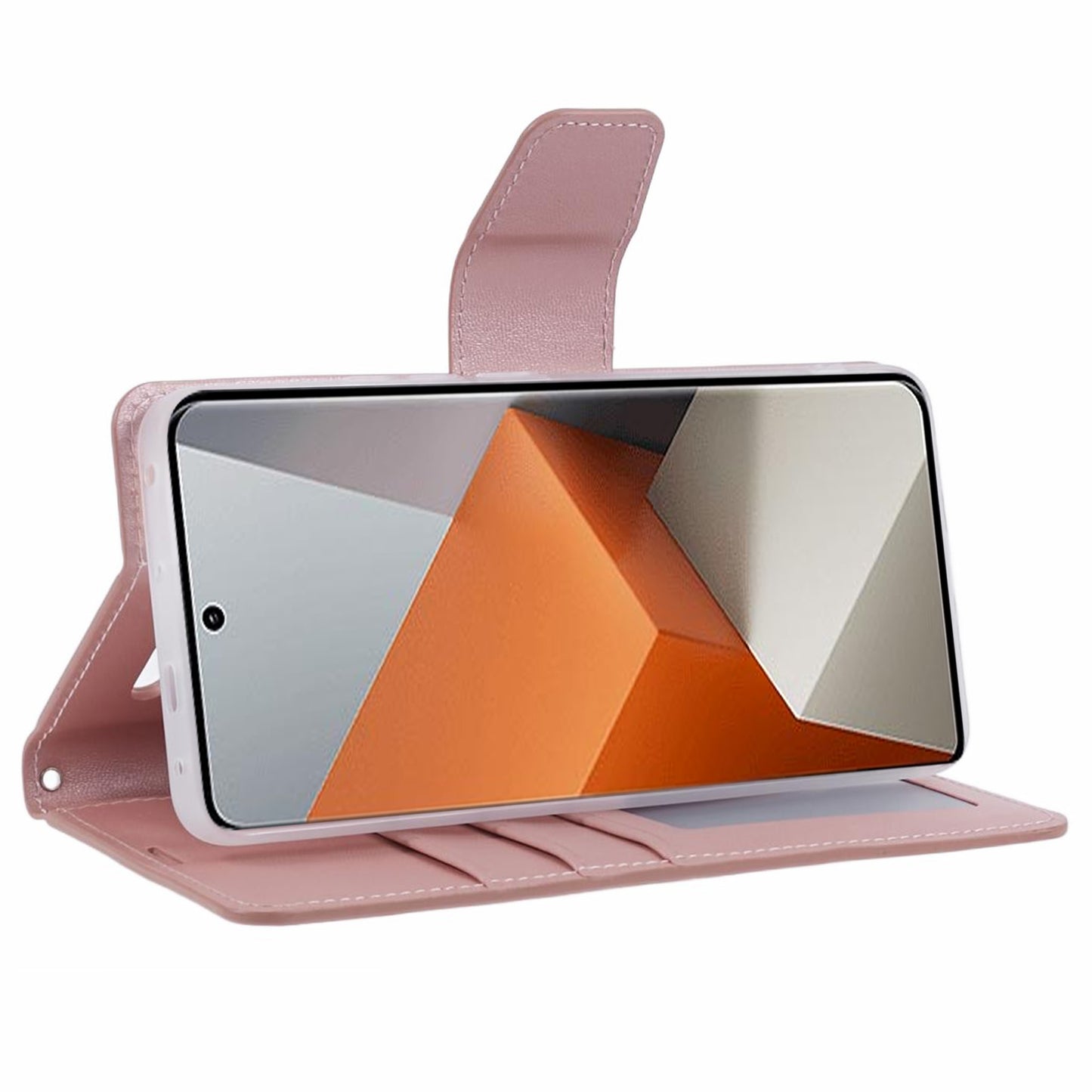 HANMAN Mill Series for Xiaomi Redmi Note 13 Pro+ 5G Case PU Leather Wallet Phone Stand Cover - Rose Gold