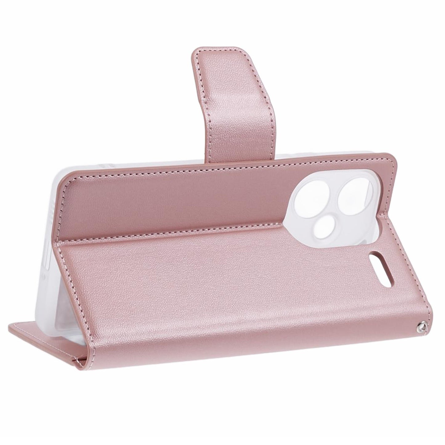 HANMAN Mill Series for Xiaomi Redmi Note 13 Pro+ 5G Case PU Leather Wallet Phone Stand Cover - Rose Gold