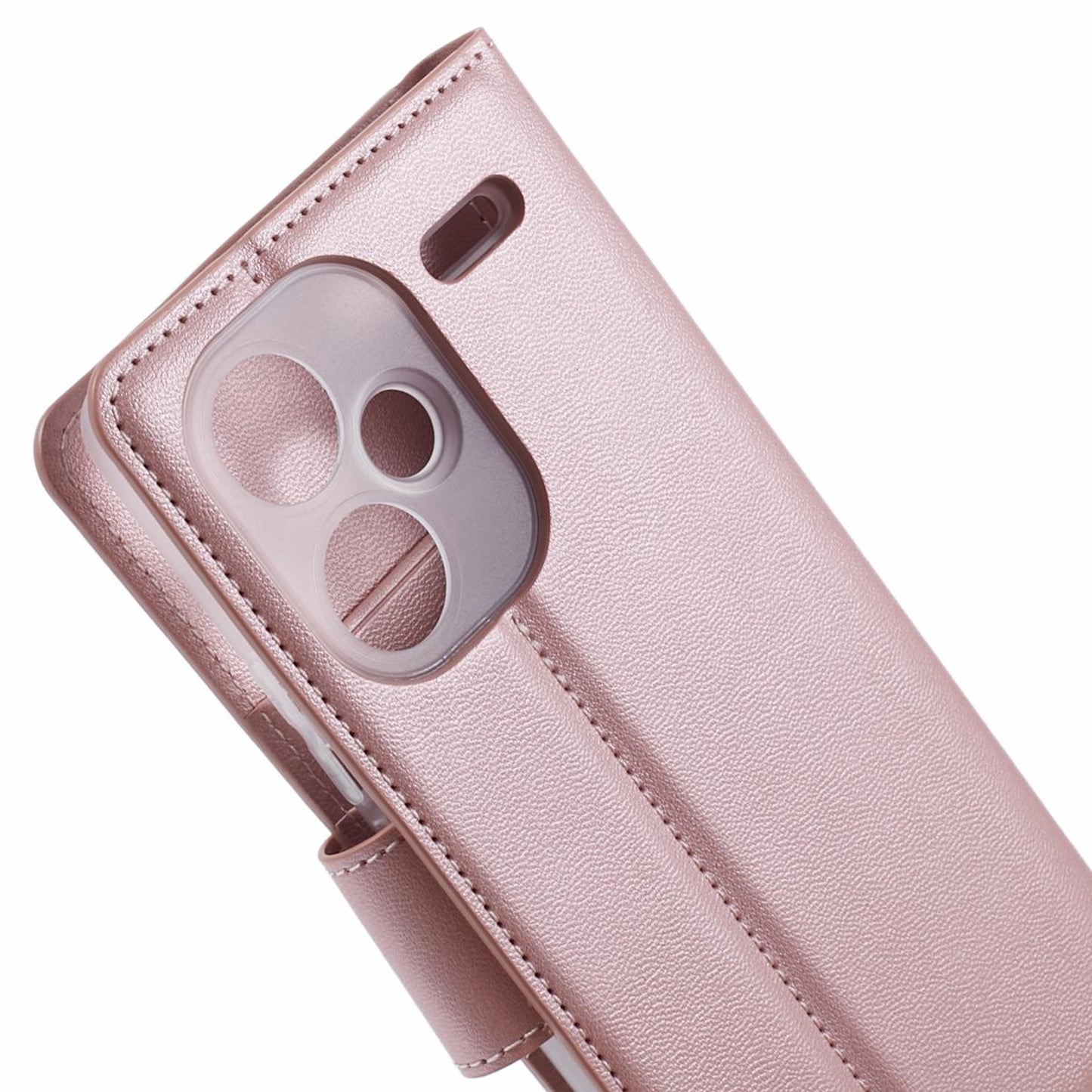 HANMAN Mill Series for Xiaomi Redmi Note 13 Pro+ 5G Case PU Leather Wallet Phone Stand Cover - Rose Gold