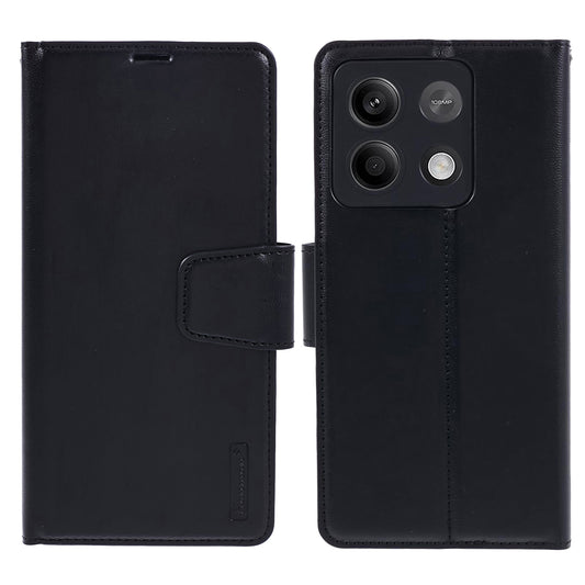 HANMAN Mill Series for Xiaomi Redmi Note 13 Pro 5G / Poco X6 5G Case PU Leather Phone Cover Wallet - Black