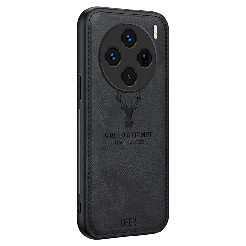 For vivo X100 5G Phone Case PU Leather+TPU+PC Anti-Scratch Phone Cover Deer Pattern - Black