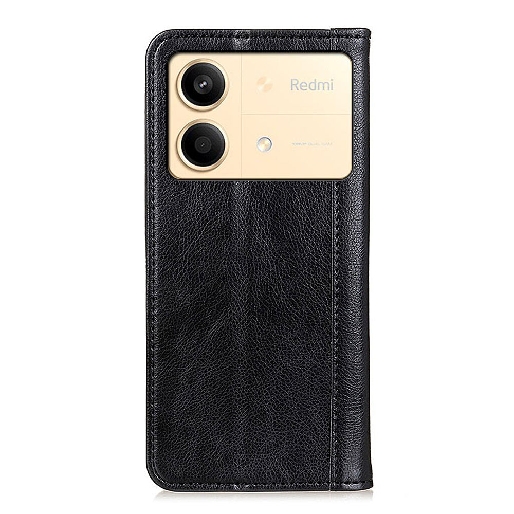 For Xiaomi Redmi Note 13R Pro 5G Case Litchi Texture Magnetic Split Leather Wallet Cover - Black