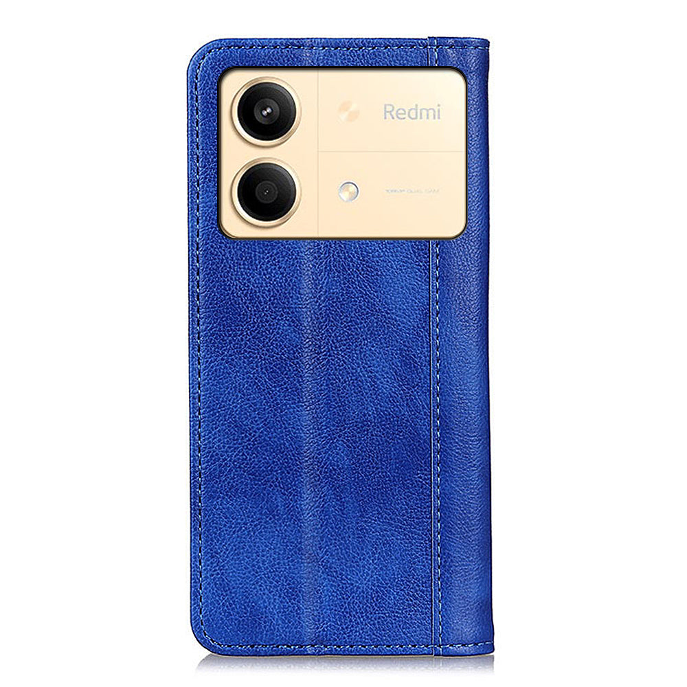 For Xiaomi Redmi Note 13R Pro 5G Case Litchi Texture Magnetic Split Leather Wallet Cover - Blue
