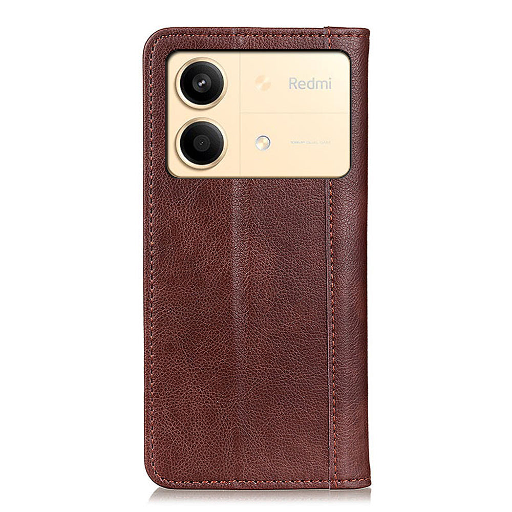 For Xiaomi Redmi Note 13R Pro 5G Case Litchi Texture Magnetic Split Leather Wallet Cover - Brown