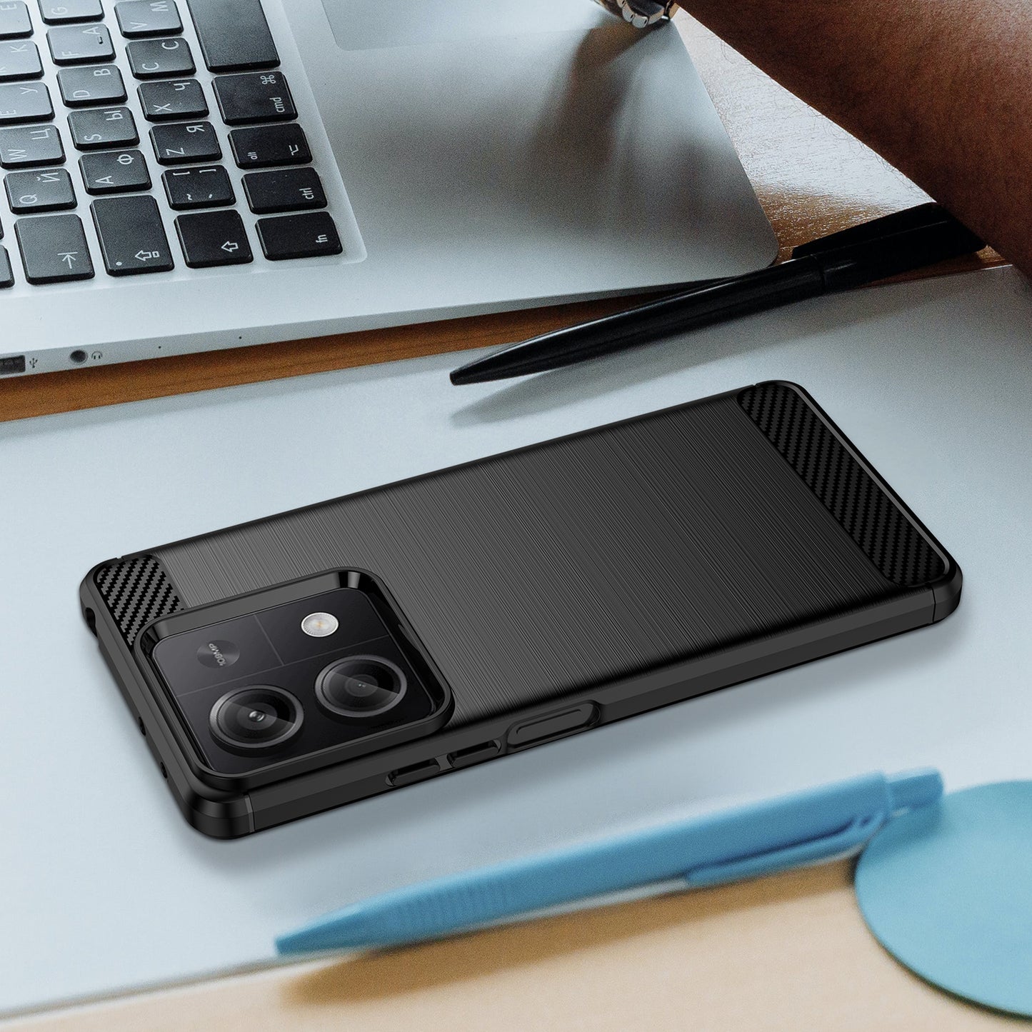 For Xiaomi Redmi Note 13 5G Cell Phone Shell Case TPU Carbon Fiber Texture Shell Cover - Black