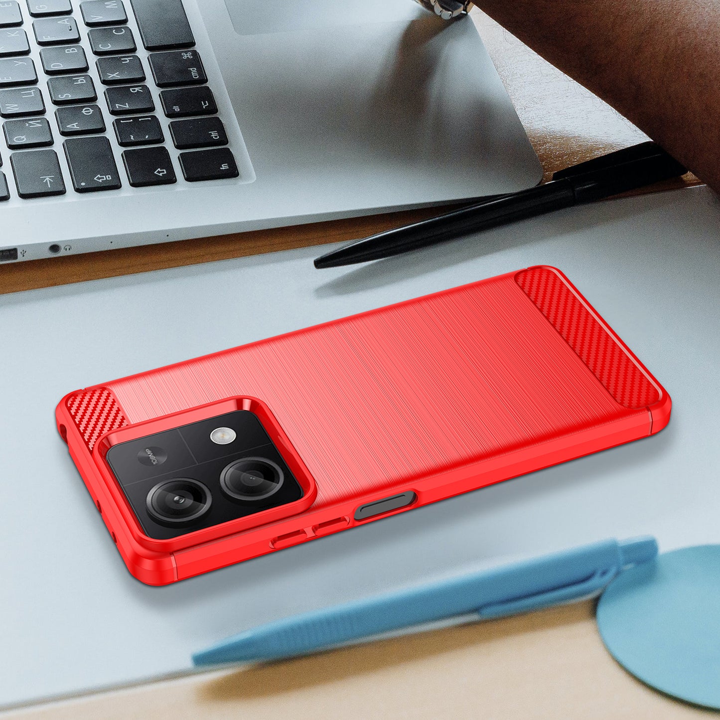For Xiaomi Redmi Note 13 5G Cell Phone Shell Case TPU Carbon Fiber Texture Shell Cover - Red