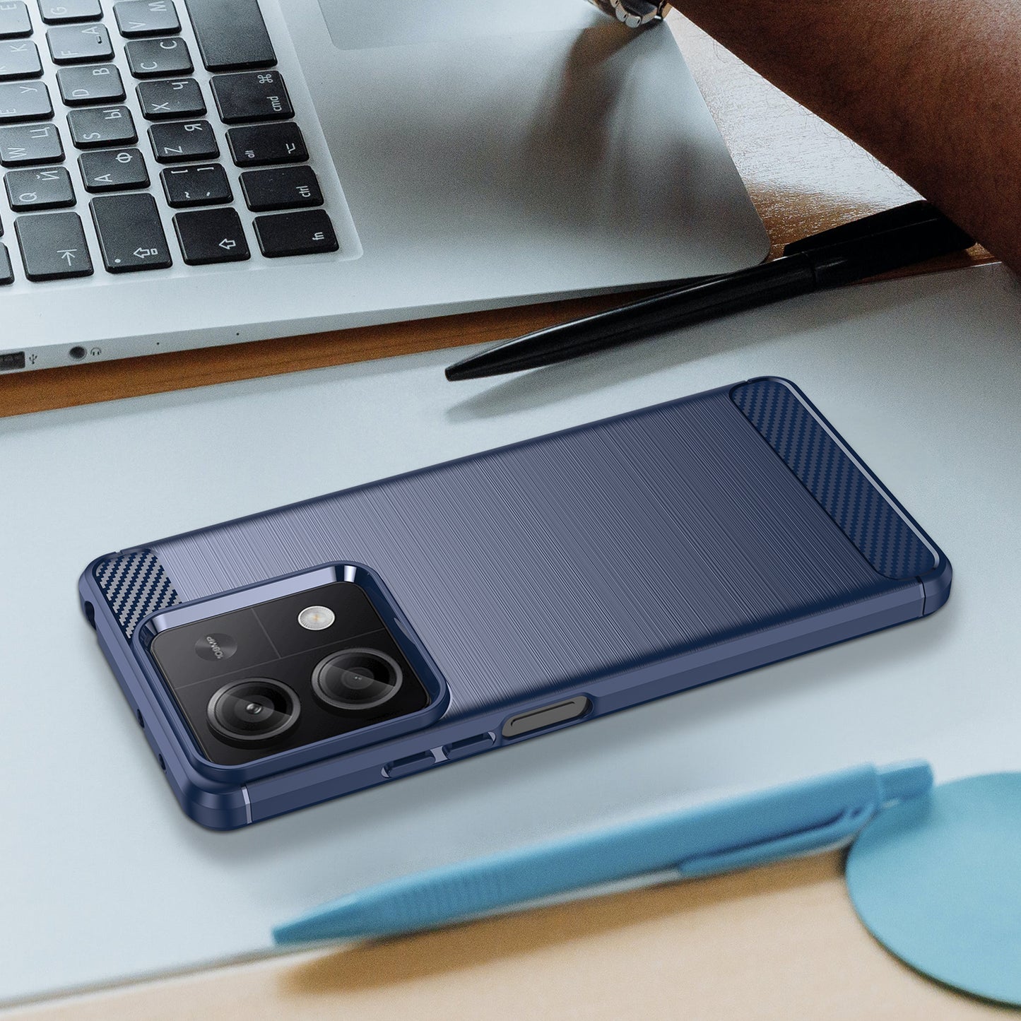 For Xiaomi Redmi Note 13 5G Cell Phone Shell Case TPU Carbon Fiber Texture Shell Cover - Blue