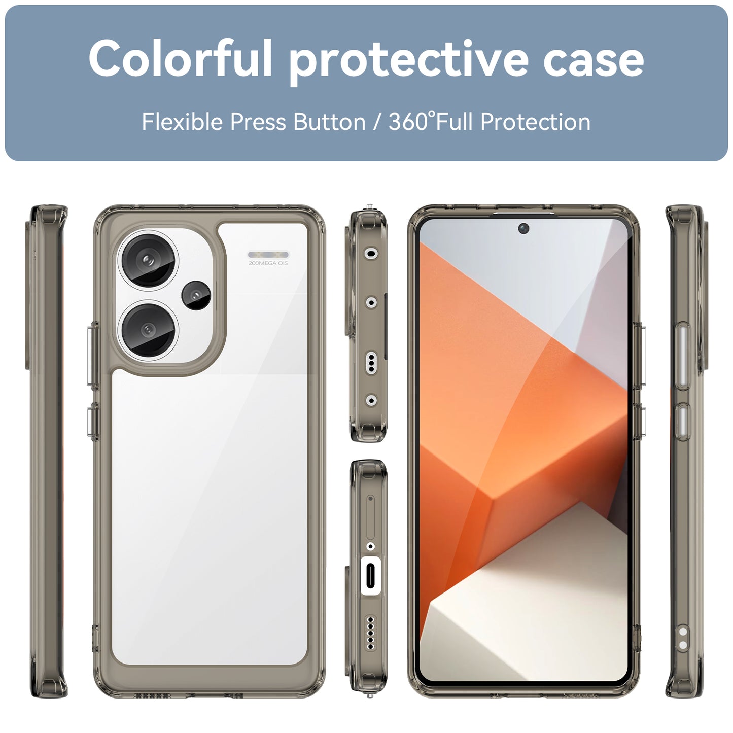 For Xiaomi Redmi Note 13 Pro+ 5G Phone Case TPU + Acrylic Cover Colorful Frame - Transparent Grey