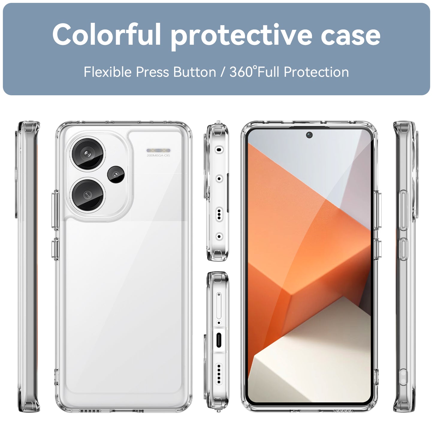 For Xiaomi Redmi Note 13 Pro+ 5G Phone Case TPU + Acrylic Cover Colorful Frame - Transparent