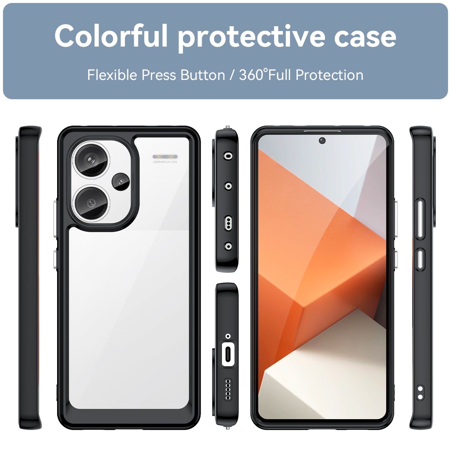 For Xiaomi Redmi Note 13 Pro+ 5G Phone Case TPU + Acrylic Cover Colorful Frame - Black