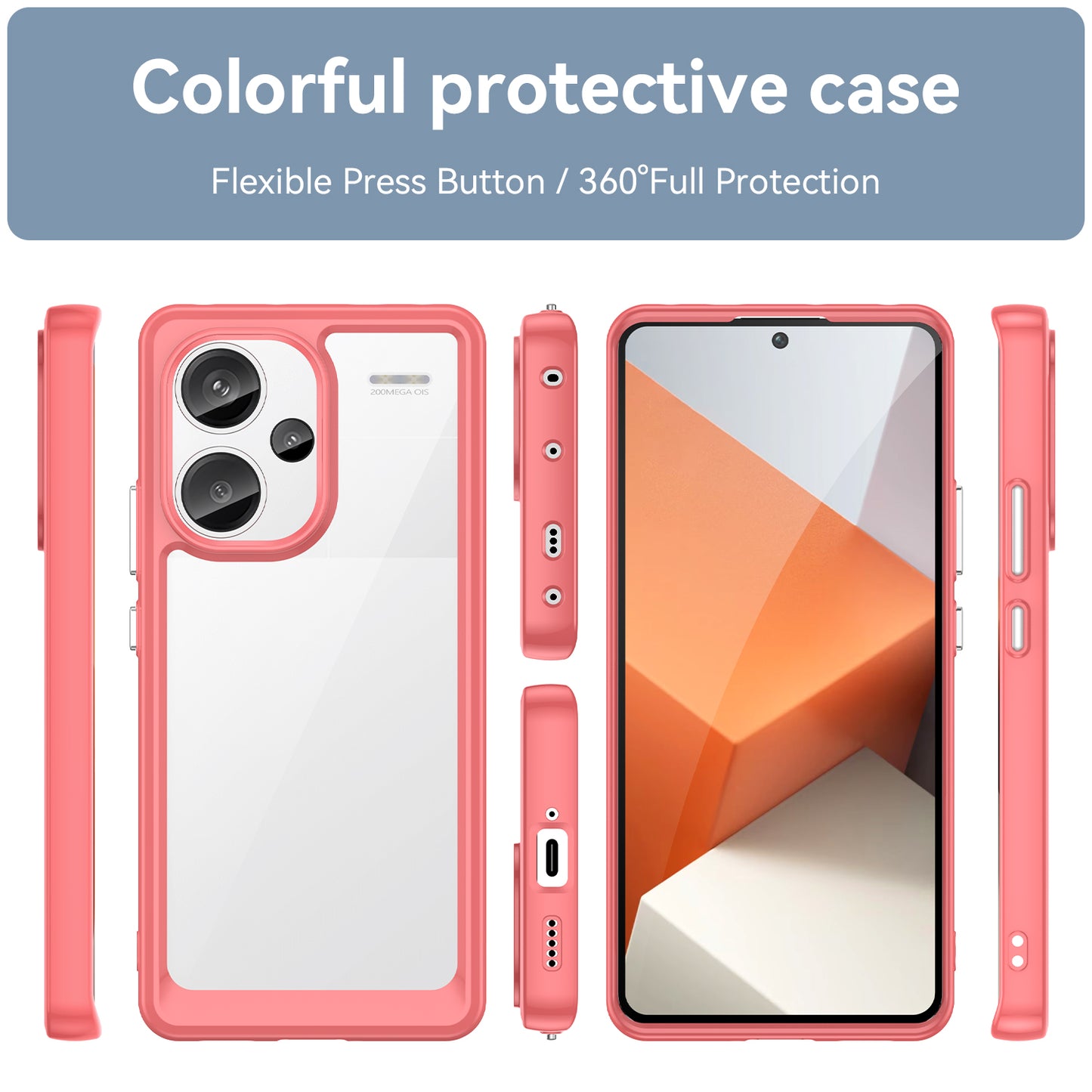 For Xiaomi Redmi Note 13 Pro+ 5G Phone Case TPU + Acrylic Cover Colorful Frame - Red