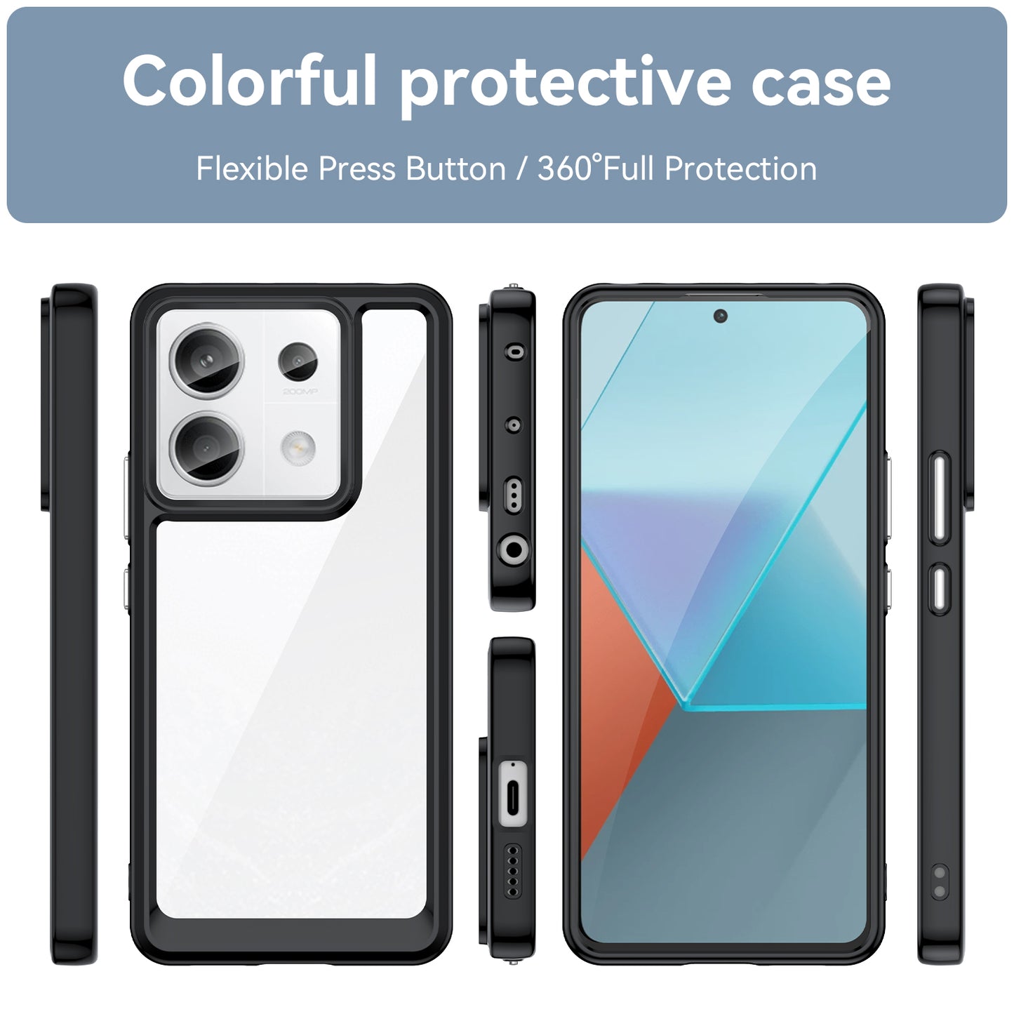For Xiaomi Redmi Note 13 Pro 5G / Poco X6 5G Phone Case TPU+Acrylic Protective Cover - Black