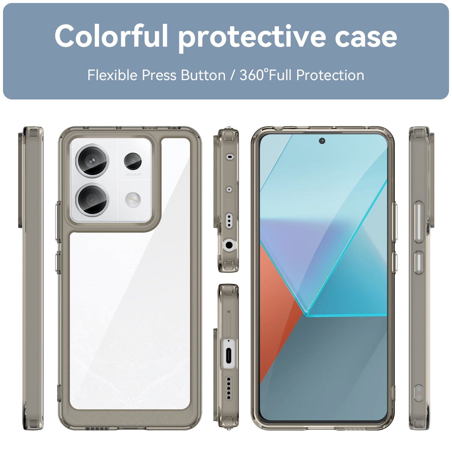 For Xiaomi Redmi Note 13 Pro 5G / Poco X6 5G Phone Case TPU+Acrylic Protective Cover - Transparent Grey