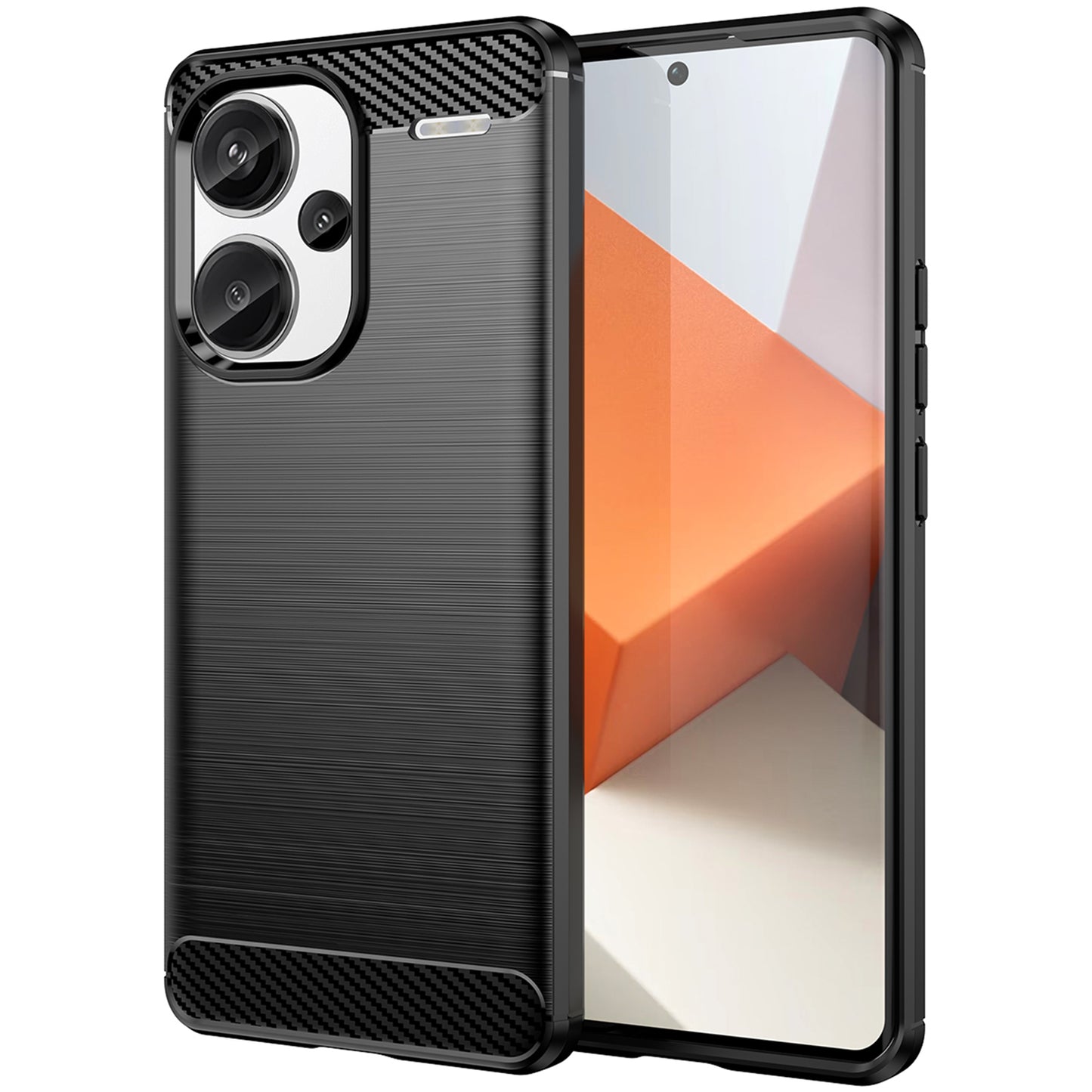 Phone Cover for Xiaomi Redmi Note 13 Pro+ 5G Case TPU Carbon Fiber Texture Phone Shell - Black