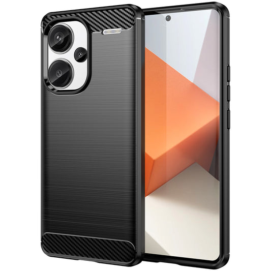 Phone Cover for Xiaomi Redmi Note 13 Pro+ 5G Case TPU Carbon Fiber Texture Phone Shell - Black