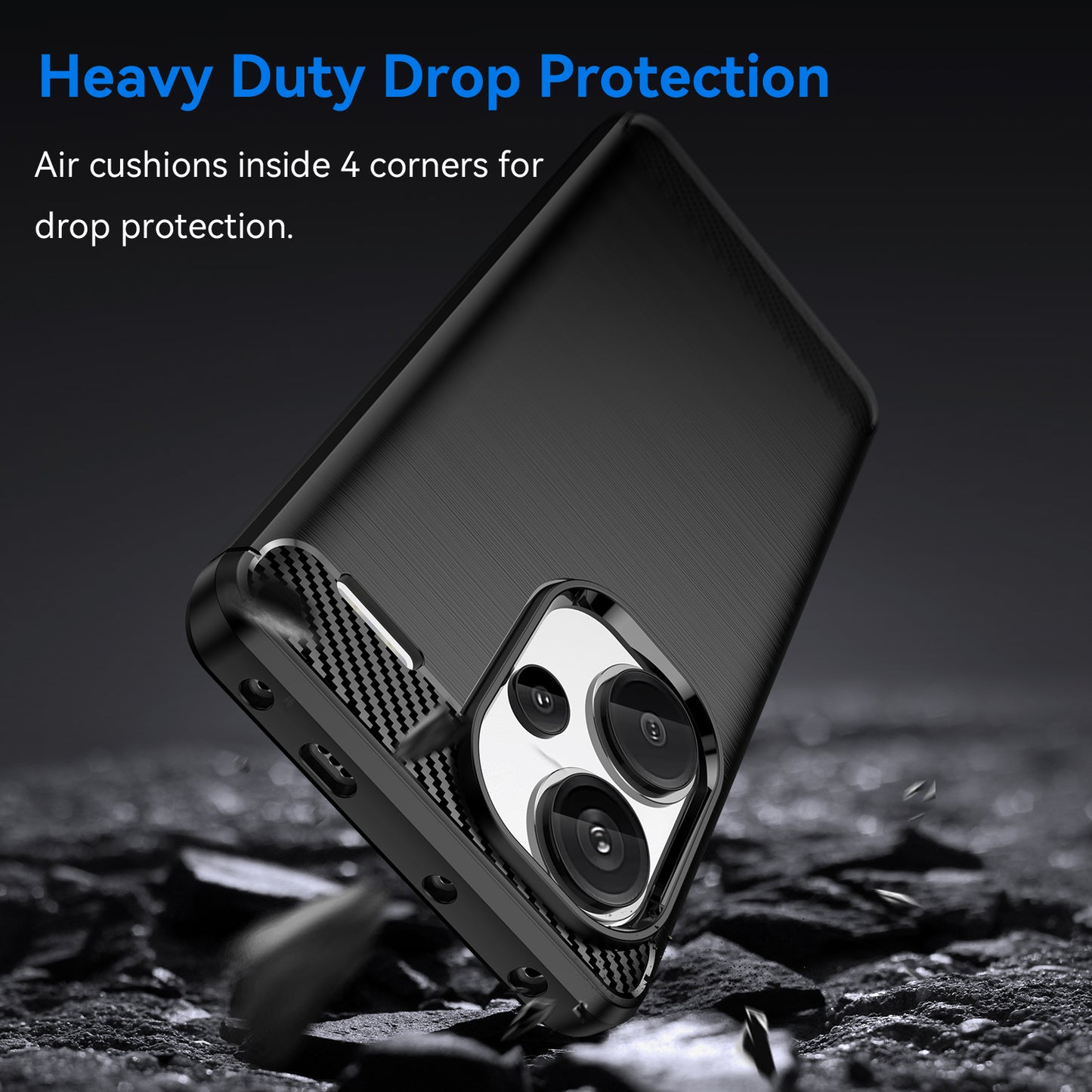 Phone Cover for Xiaomi Redmi Note 13 Pro+ 5G Case TPU Carbon Fiber Texture Phone Shell - Black