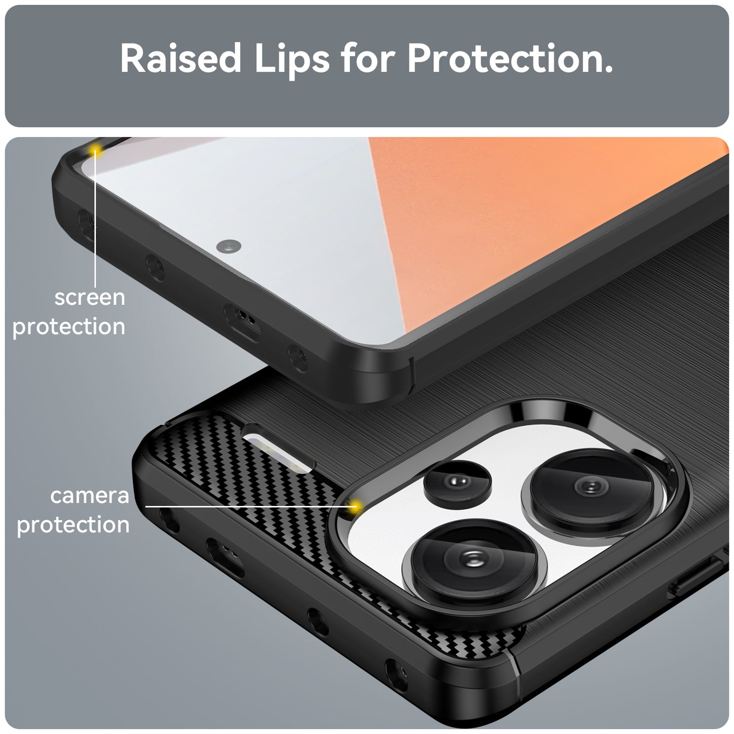 Phone Cover for Xiaomi Redmi Note 13 Pro+ 5G Case TPU Carbon Fiber Texture Phone Shell - Black