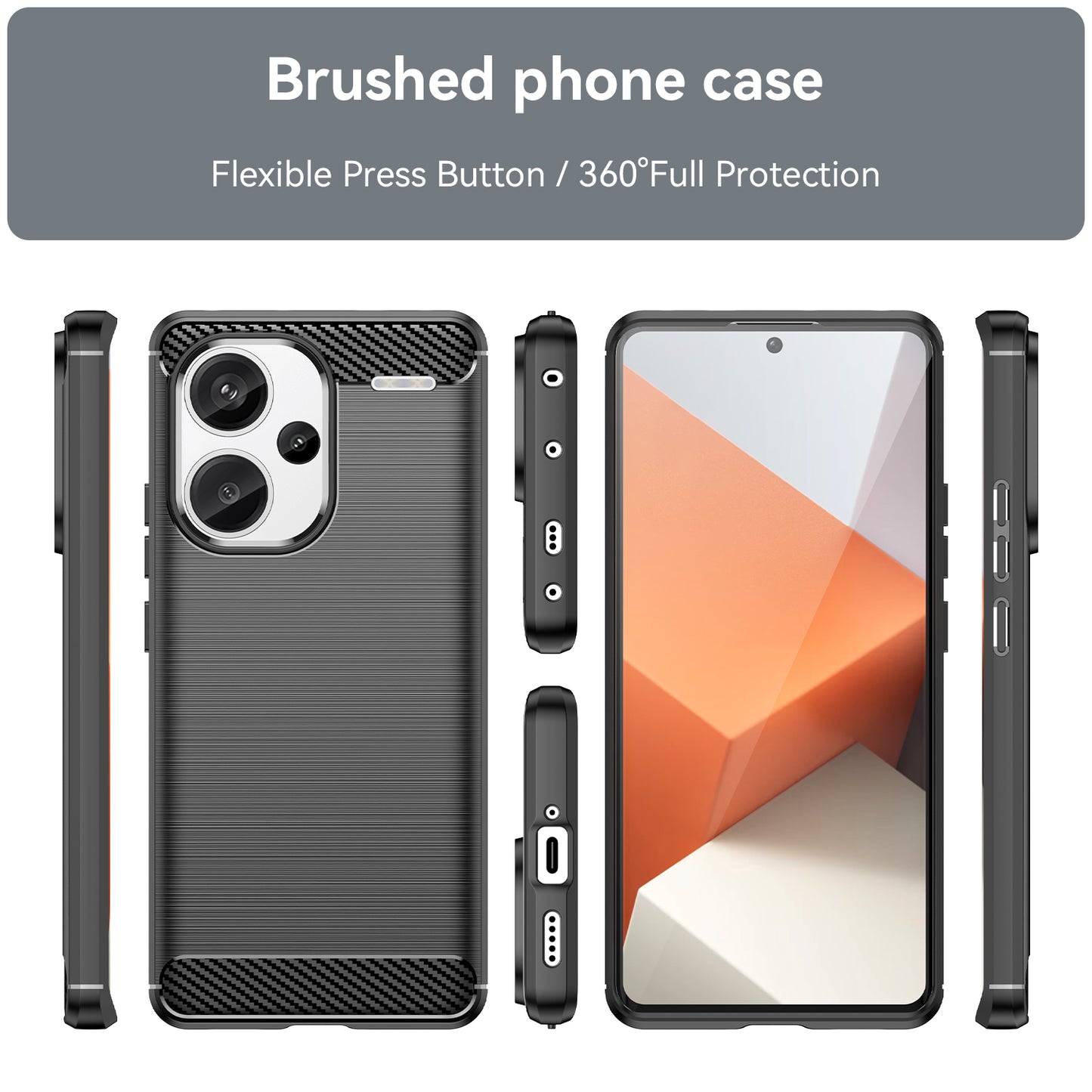 Phone Cover for Xiaomi Redmi Note 13 Pro+ 5G Case TPU Carbon Fiber Texture Phone Shell - Black