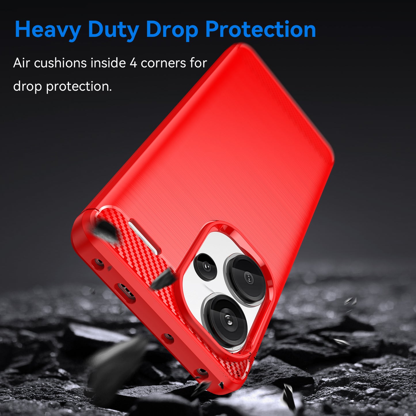 Phone Cover for Xiaomi Redmi Note 13 Pro+ 5G Case TPU Carbon Fiber Texture Phone Shell - Red