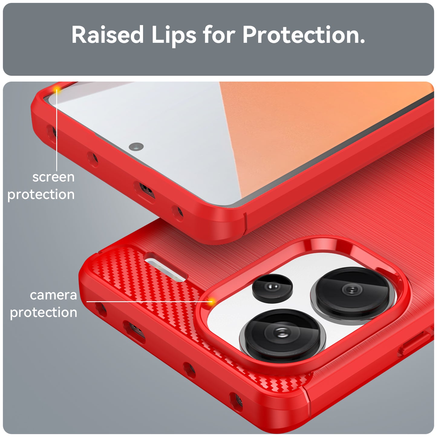 Phone Cover for Xiaomi Redmi Note 13 Pro+ 5G Case TPU Carbon Fiber Texture Phone Shell - Red
