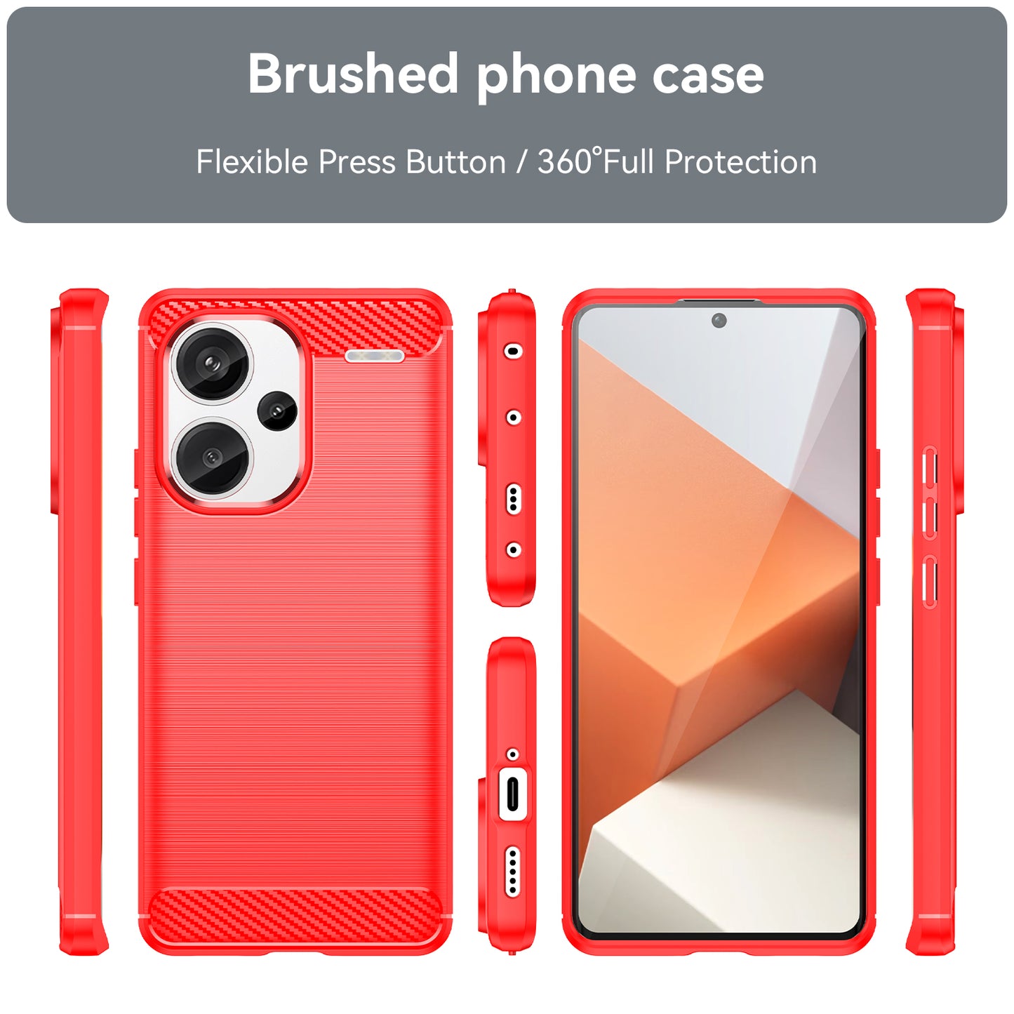 Phone Cover for Xiaomi Redmi Note 13 Pro+ 5G Case TPU Carbon Fiber Texture Phone Shell - Red