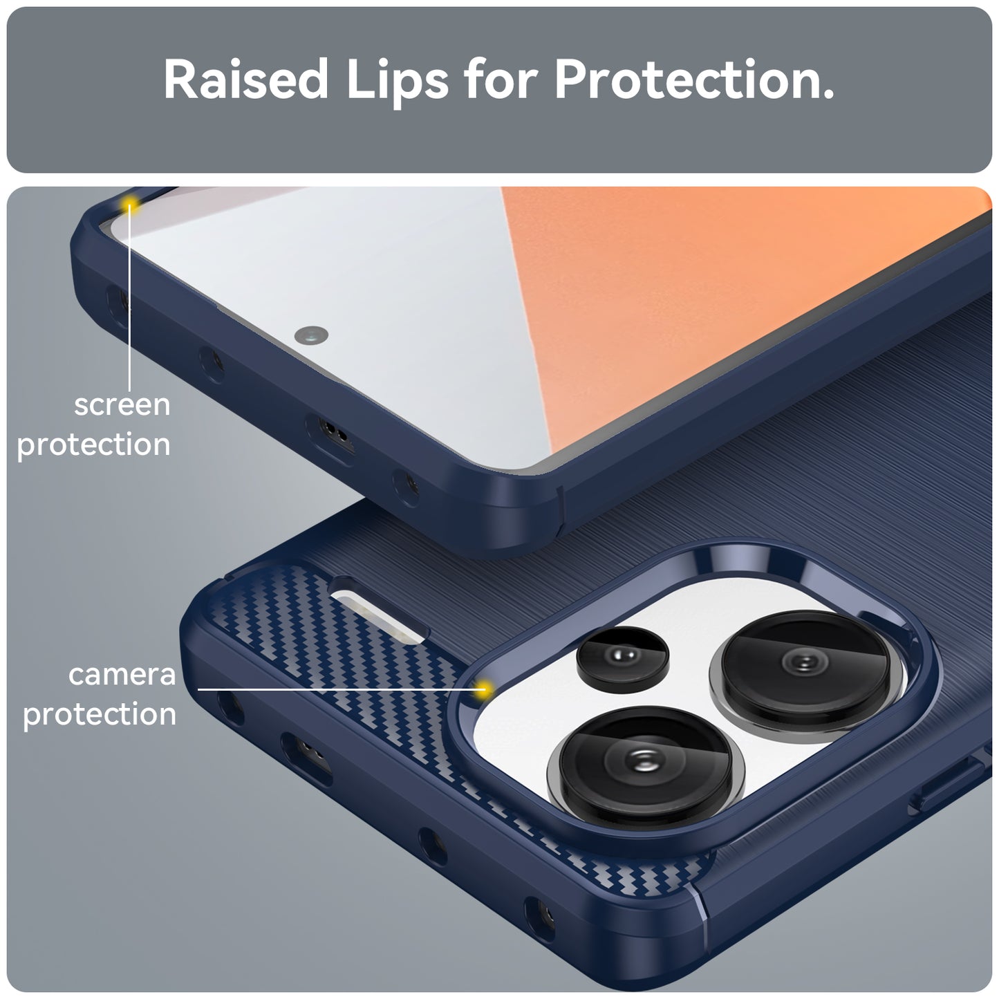 Phone Cover for Xiaomi Redmi Note 13 Pro+ 5G Case TPU Carbon Fiber Texture Phone Shell - Blue