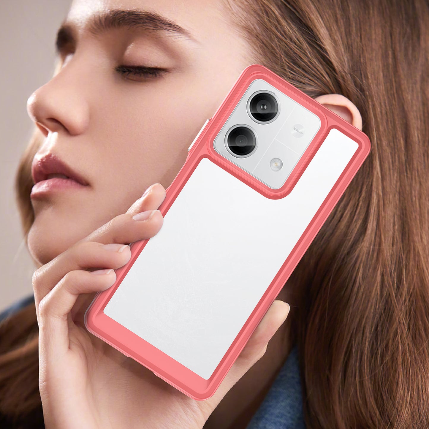 For Xiaomi Redmi Note 13 5G Phone Case Colorful TPU Frame+Acrylic Clear Back - Red