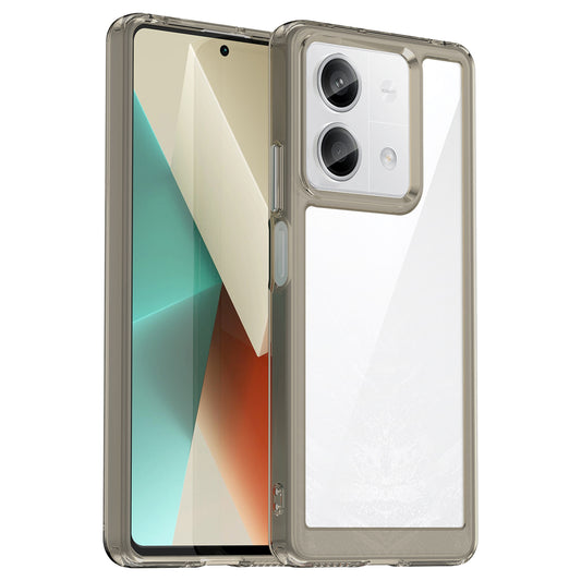 For Xiaomi Redmi Note 13 5G Phone Case Colorful TPU Frame+Acrylic Clear Back - Transparent Grey