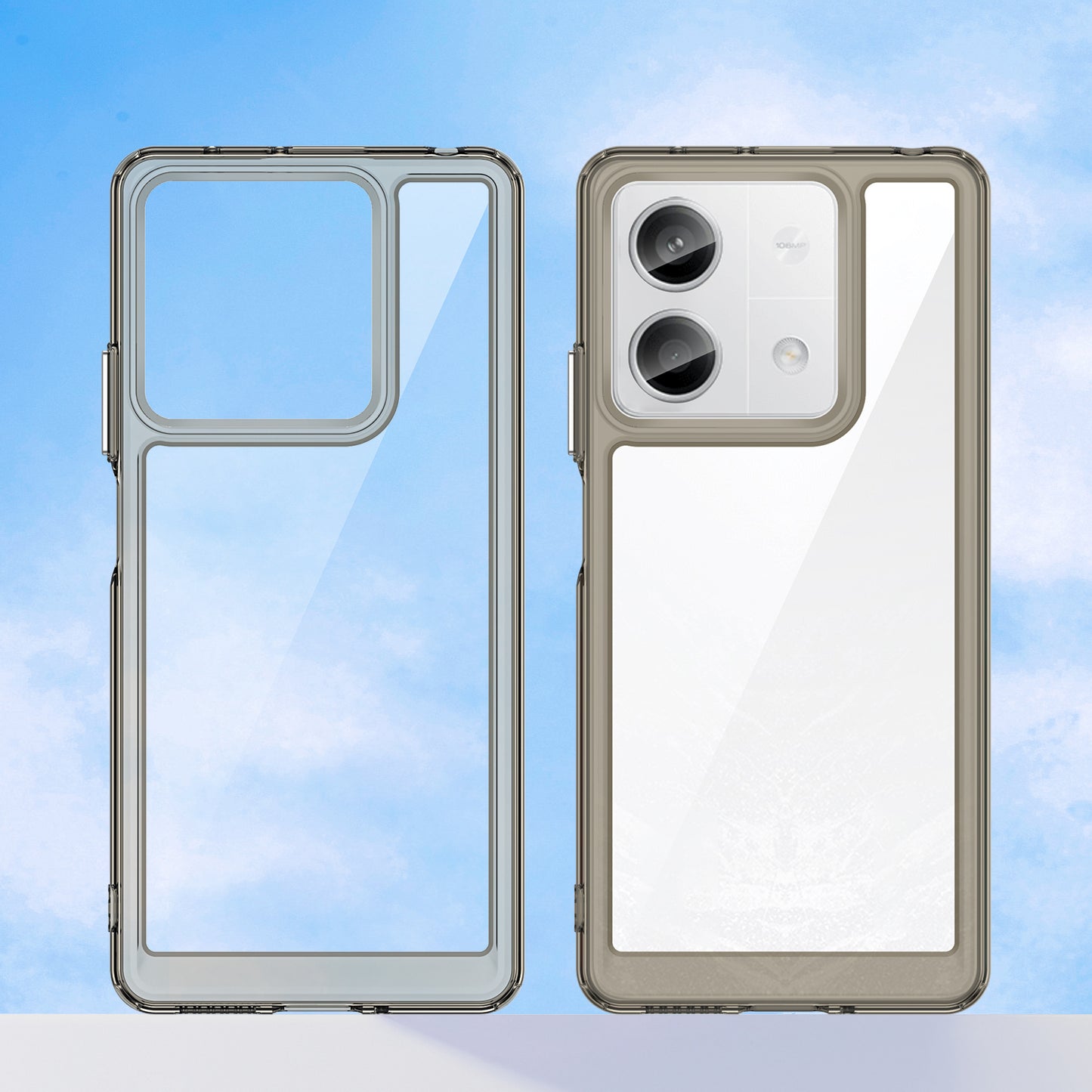For Xiaomi Redmi Note 13 5G Phone Case Colorful TPU Frame+Acrylic Clear Back - Transparent Grey
