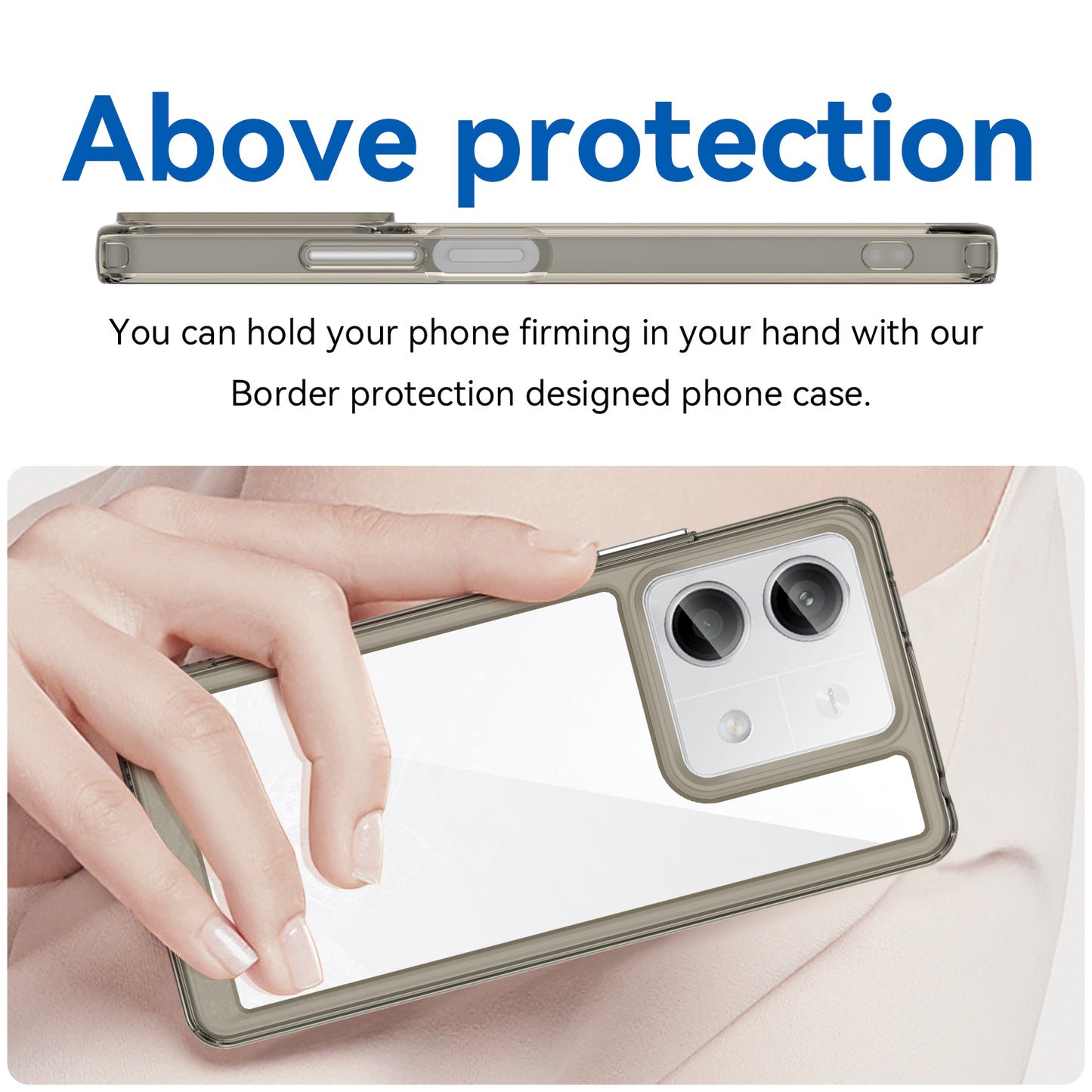 For Xiaomi Redmi Note 13 5G Phone Case Colorful TPU Frame+Acrylic Clear Back - Transparent Grey