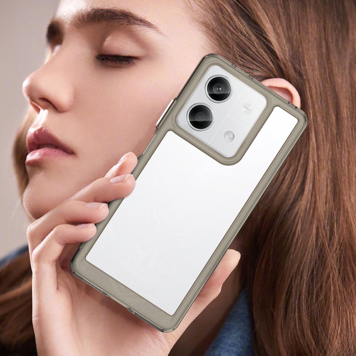 For Xiaomi Redmi Note 13 5G Phone Case Colorful TPU Frame+Acrylic Clear Back - Transparent Grey