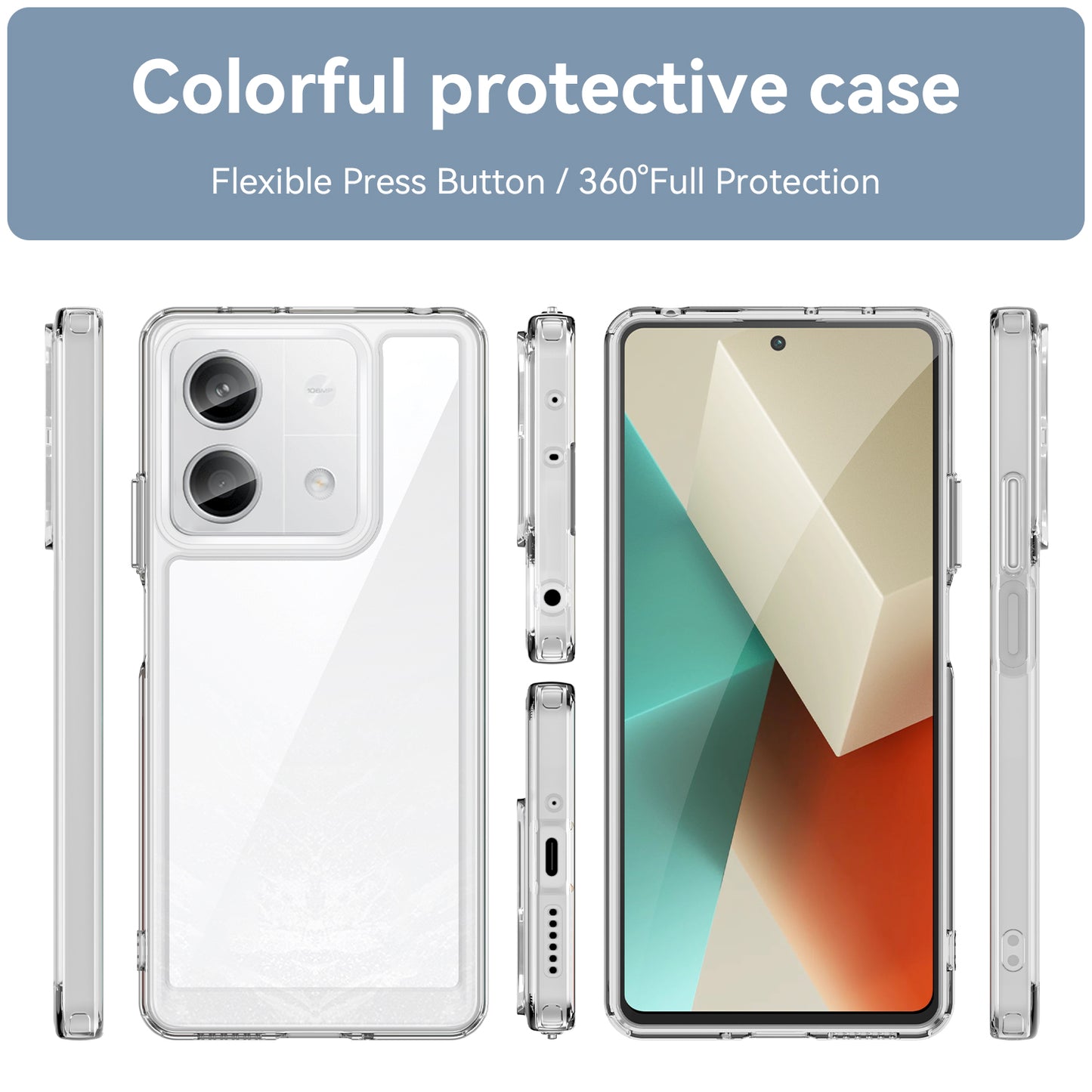 For Xiaomi Redmi Note 13 5G Phone Case Colorful TPU Frame+Acrylic Clear Back - Transparent